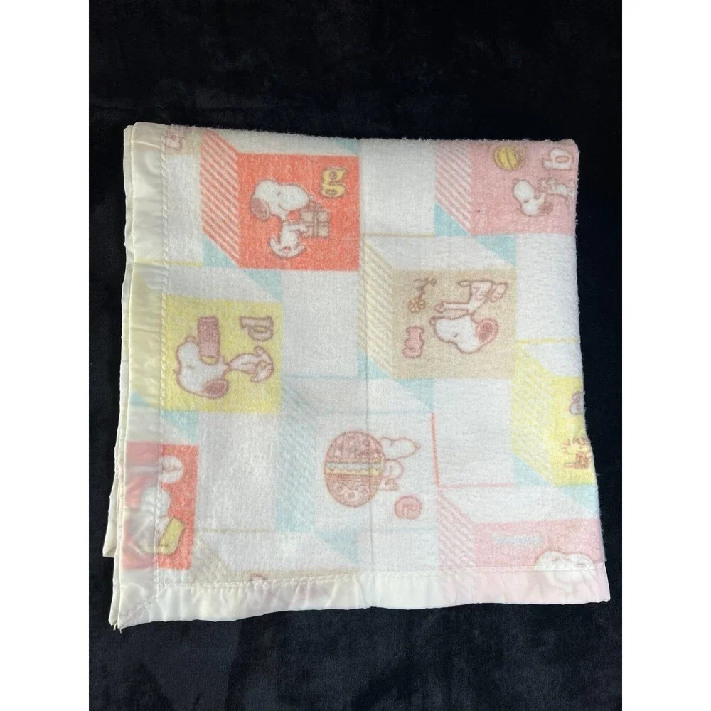 VTG Chatham Peanuts Snoopy Baby Blanket Fleece Crib Quilt ABCs Patchwork 40x40